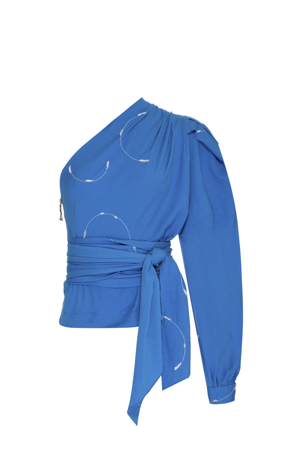BLUSA MANGA ÚNICA BORDADO CIRCLES AZUL