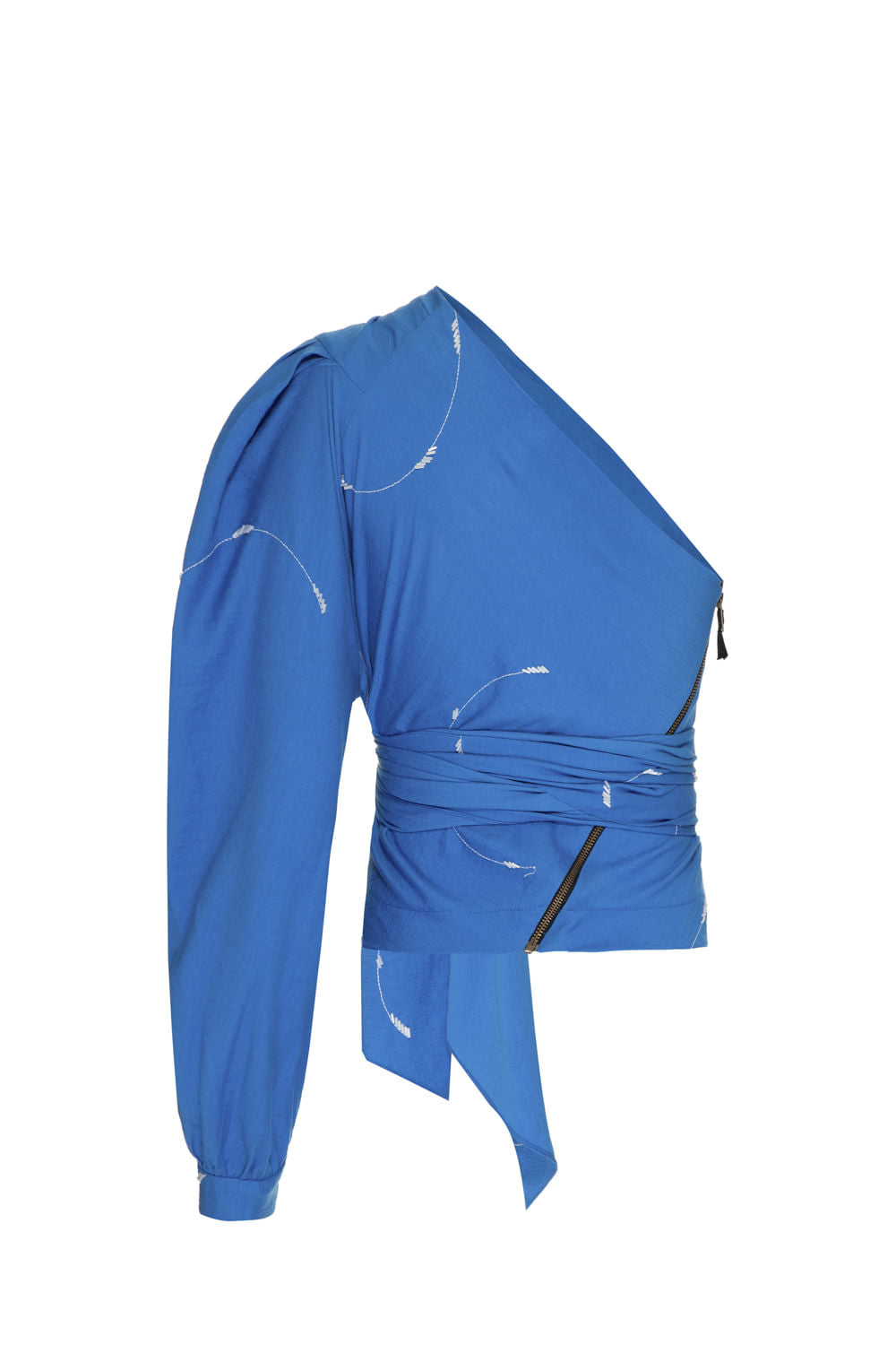 BLUSA MANGA ÚNICA BORDADO CIRCLES AZUL