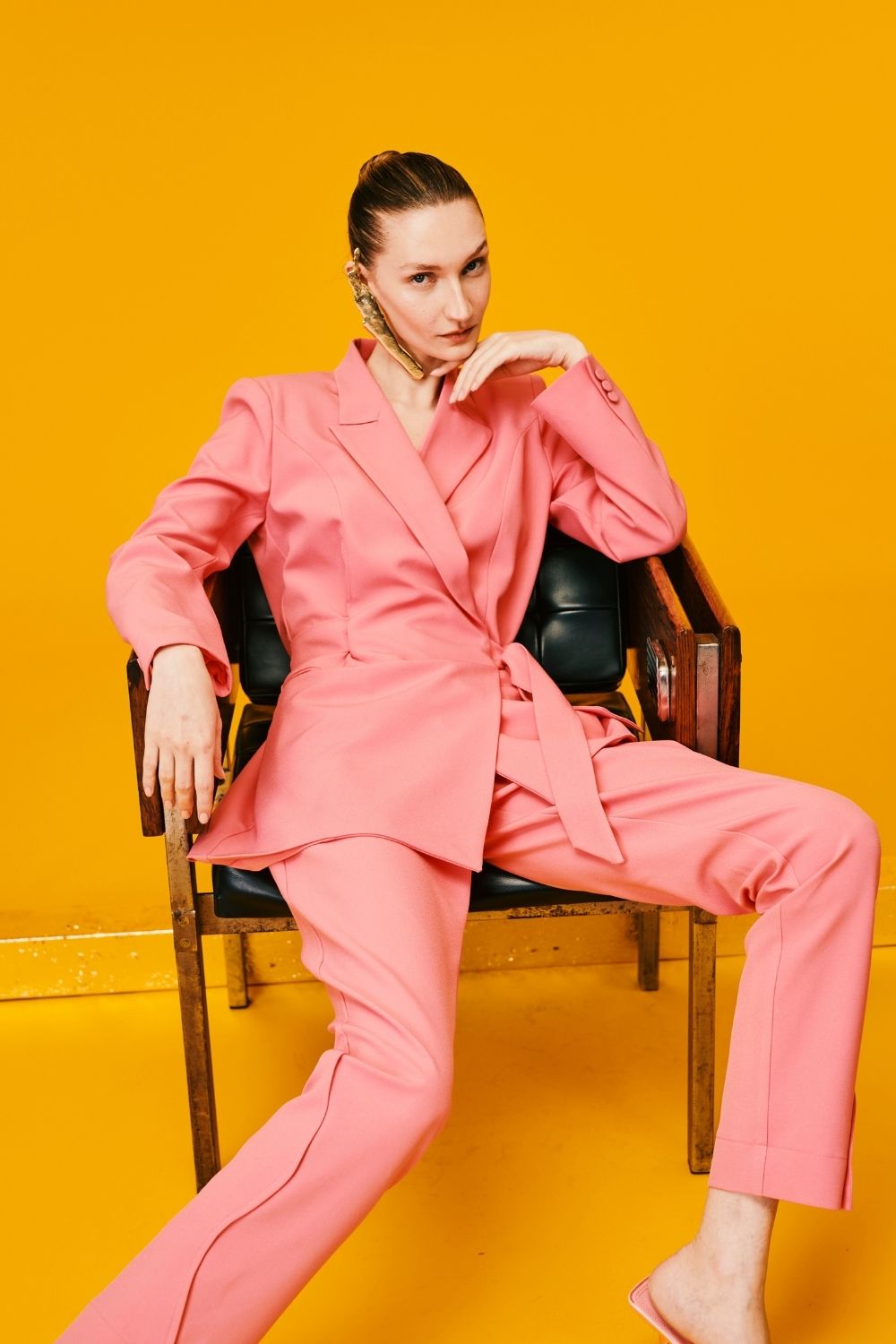 Calça transpassada crepe rosa