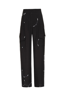 Calça bolsos bordado circles preto