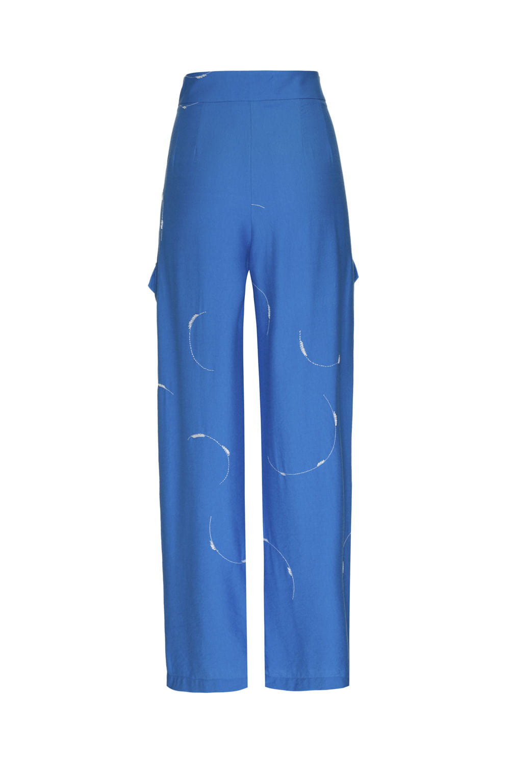 Calça bolsos bordado circles azul