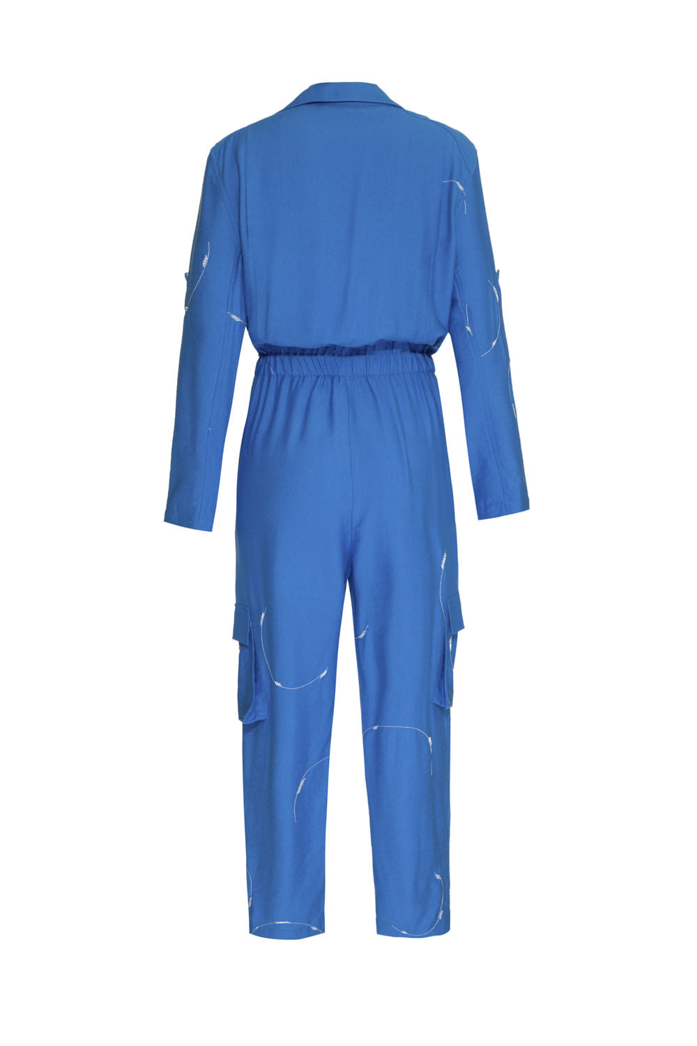 MACACÃO BOLSOS BORDADO CIRCLES AZUL