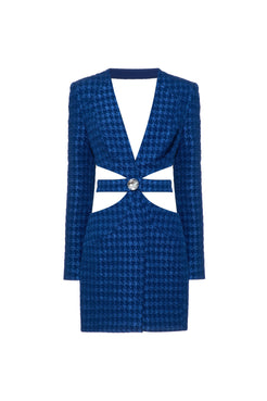 Blazer recortes jacquard pied de poule azul