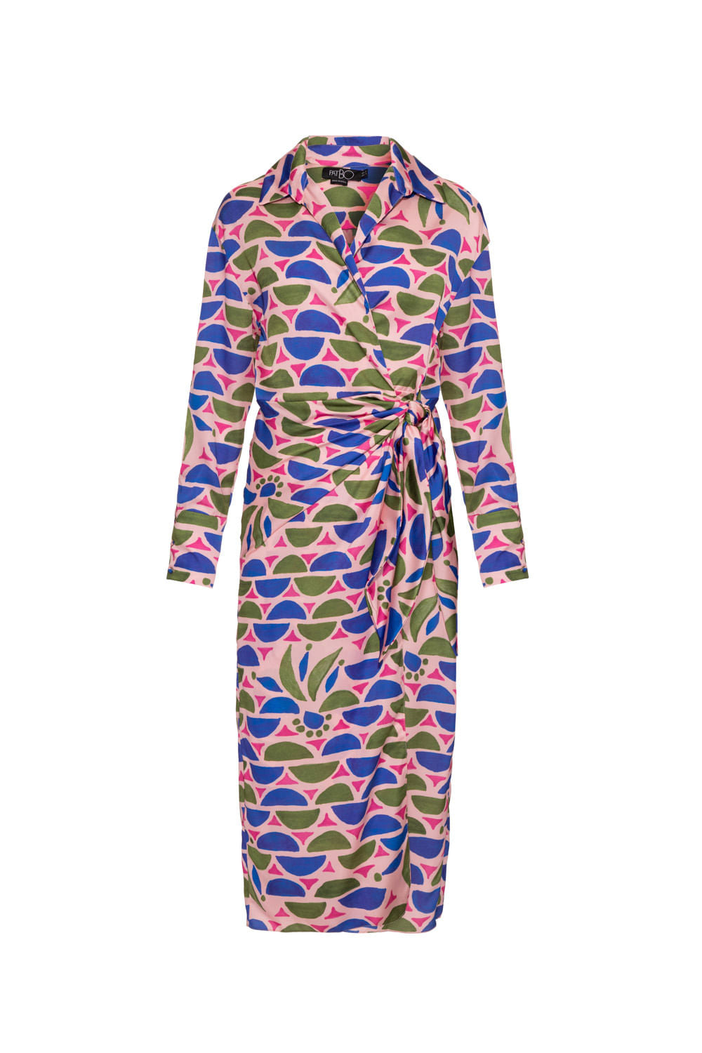 BLUSA LONGA CETIM GEOMÉTRICO PUNA ROSA