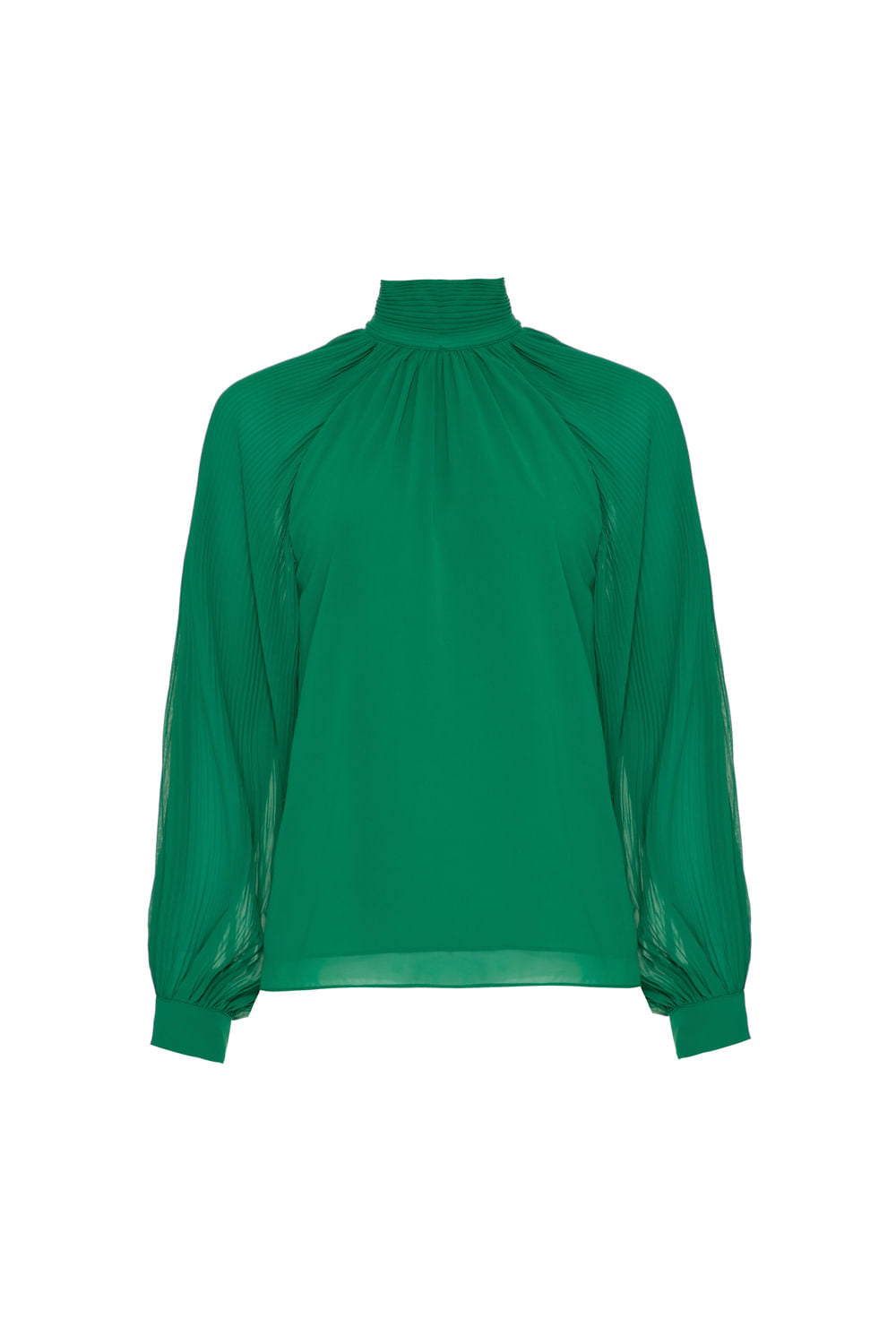 BLUSA GOLA ALTA PLISSADA CHIFFON TURNER VERDE