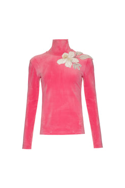 Blusa gola alta veludo babylon rosa