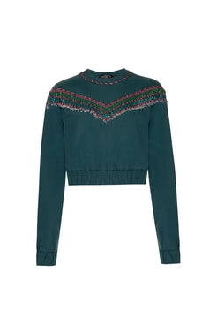 Blusa bordada mangas moletom lucy - mães verde