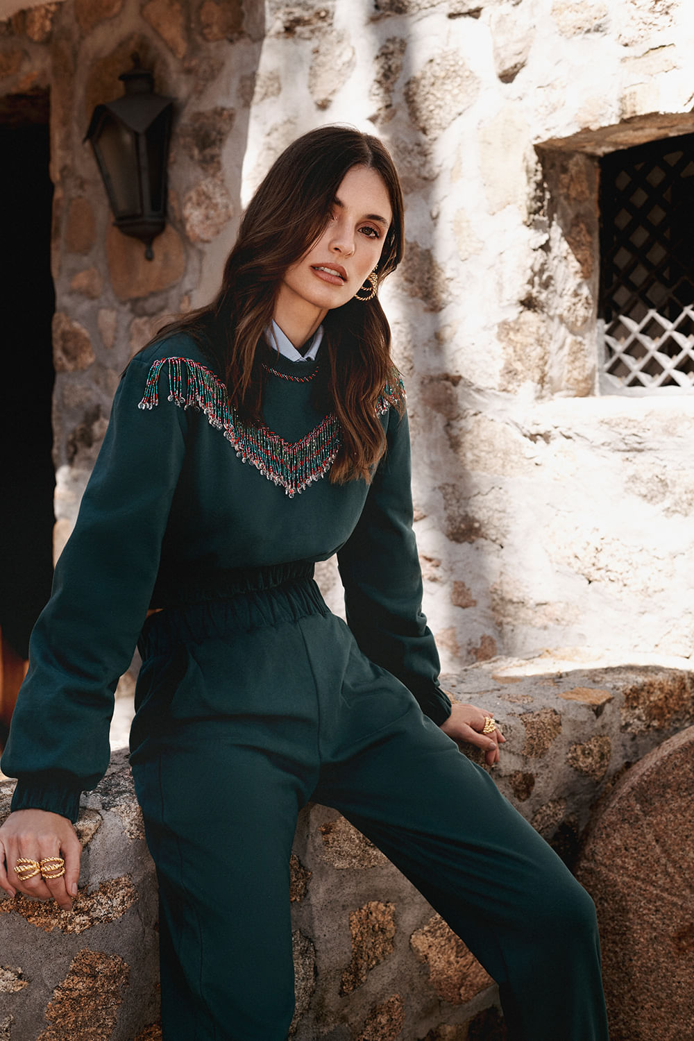 Blusa bordada mangas moletom lucy - mães verde