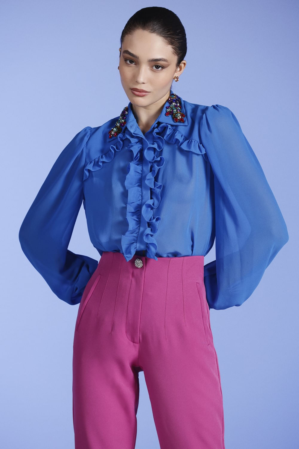 CALÇA PESPONTOS CREPE EDIE FUCSIA