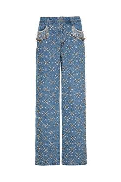 CALÇA BORDADA PÉROLAS DENIM VOGEL AZUL JEANS CLARO