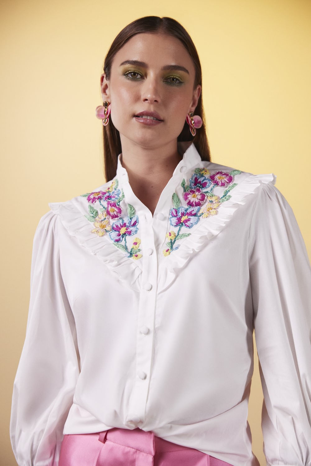 Camisa bordada tricoline spencer off white