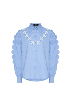 Camisa babado tricoline spencer azul