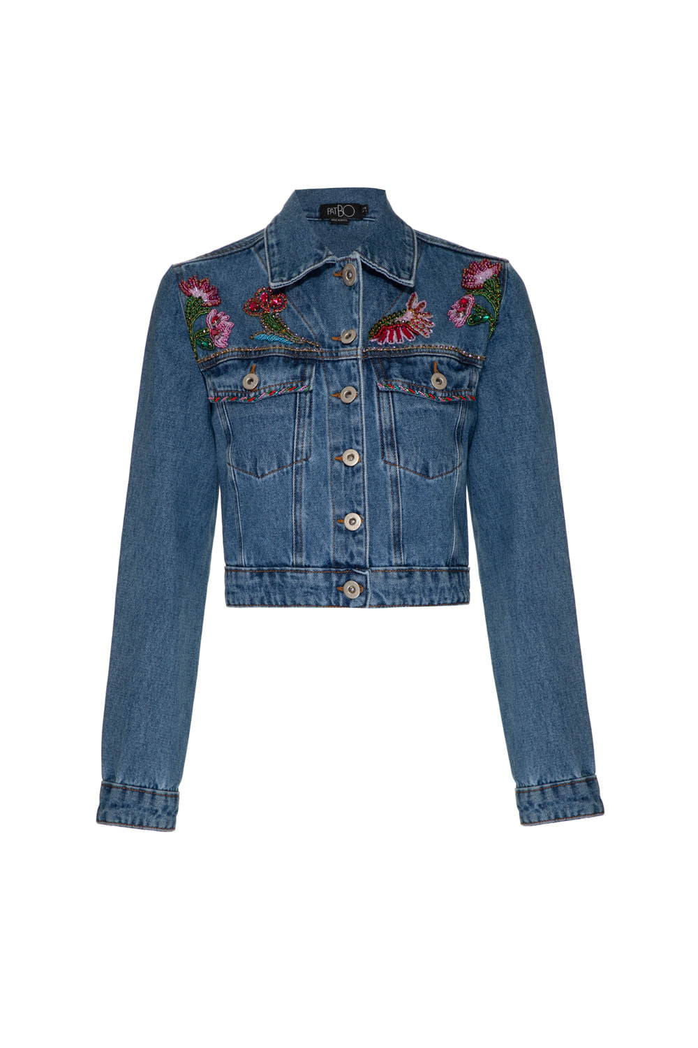 CASACO BOLSOS BORDADO DENIM VOGEL - MÃES JEANS