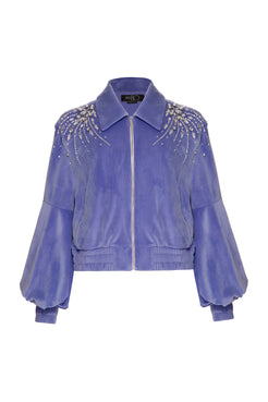 Jaqueta bordado franzido veludo babylon lilas