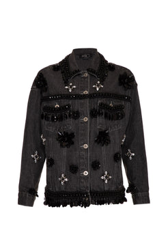Jaqueta bordada flores denim vogel black jeans