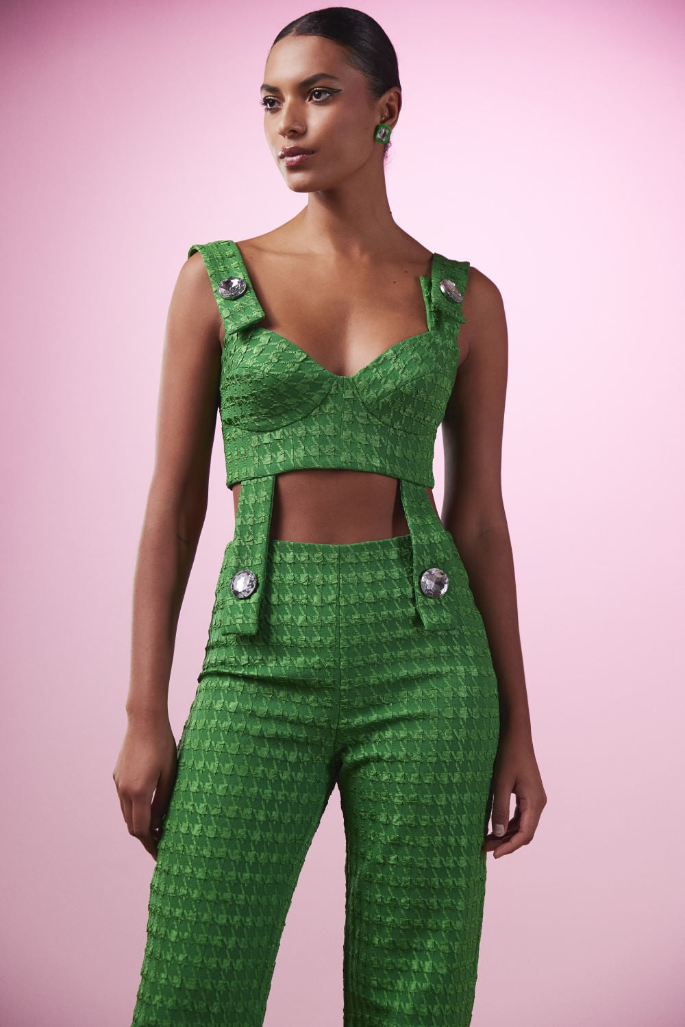 MACACÃO BOTÕES JACQUARD PIED DE POULE VERDE