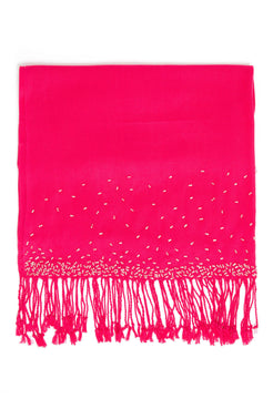 Lenço pashmina bordado franjas pink