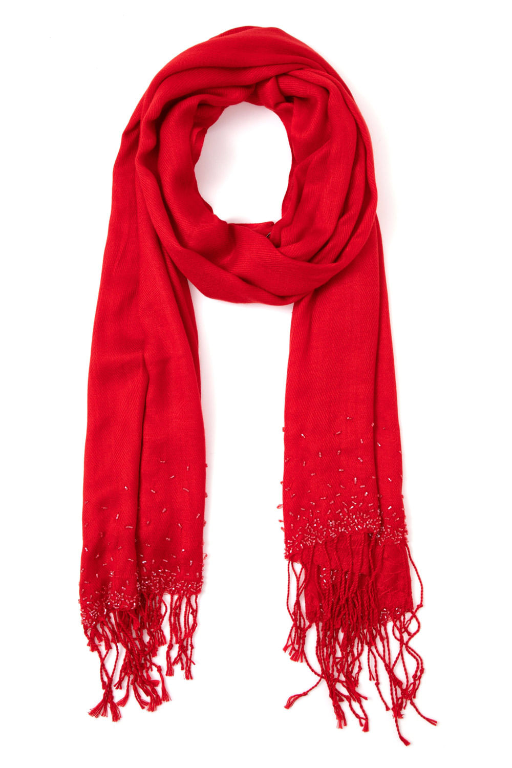 LENÇO PASHMINA BORDADO FRANJAS CEREJA