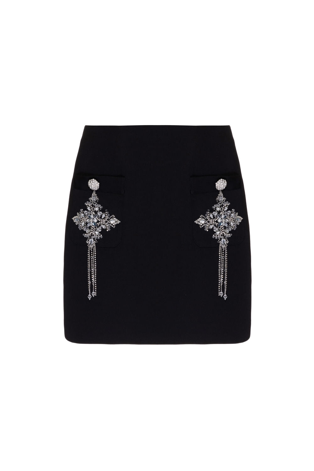 SAIA CURTA BORDADA CREPE EDIE PRETO