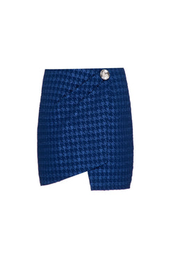 SAIA CURTA TRANSPASSADA JACQUARD PIED DE POULE AZUL