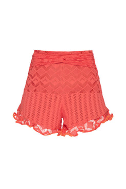 SHORT BABADO TELA GEO LUDIC CORAL