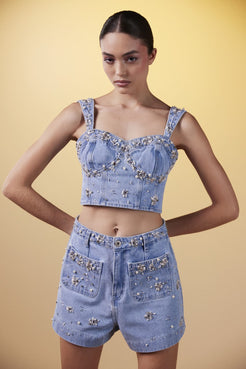 SHORT BORDADO DENIM VOGEL AZUL JEANS CLARO