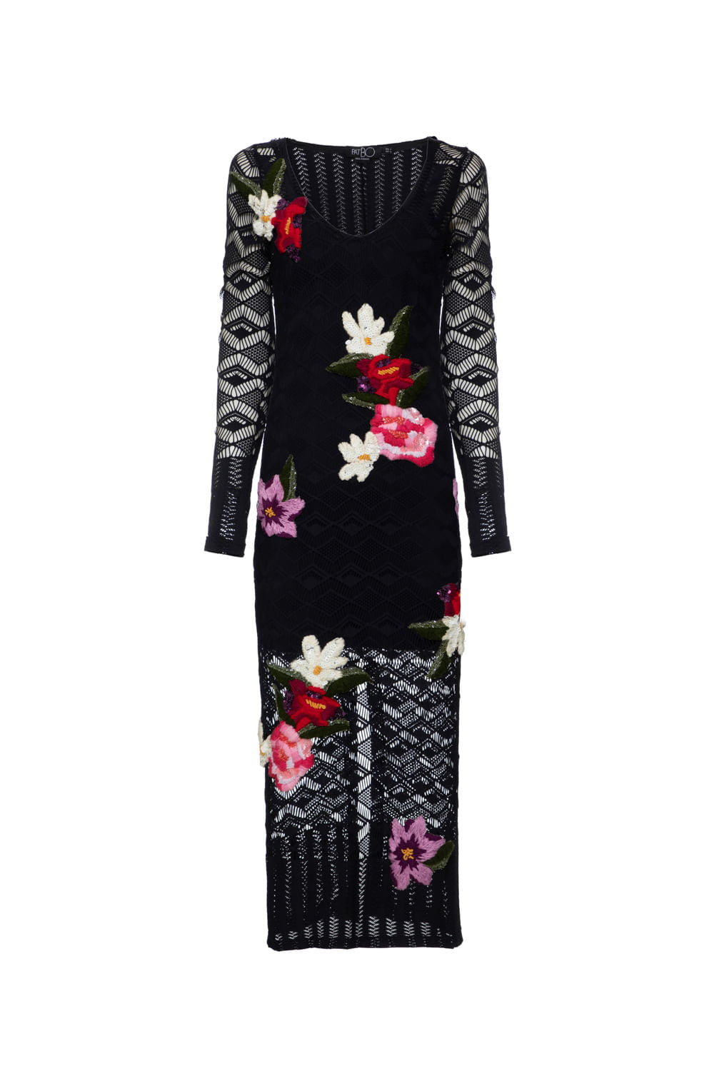 VESTIDO MÍDI BORDADO TELA GEO LUDIC PRETO