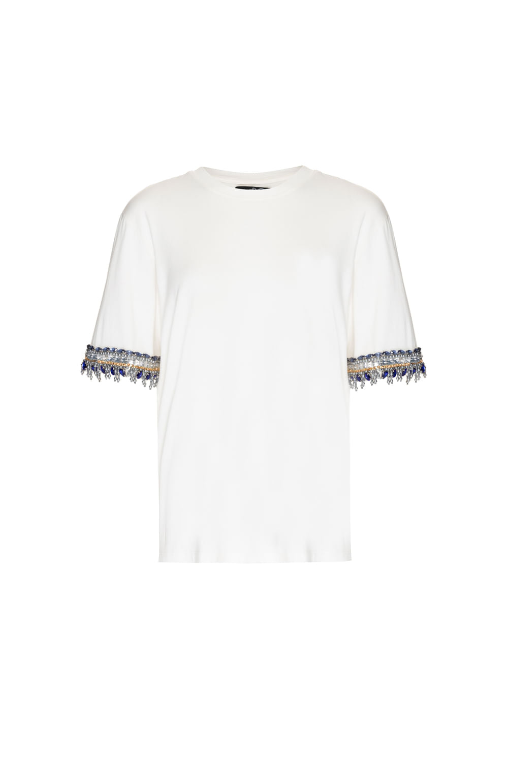 T-SHIRT MANGA BORDADO PEDRARIA OFF WHITE