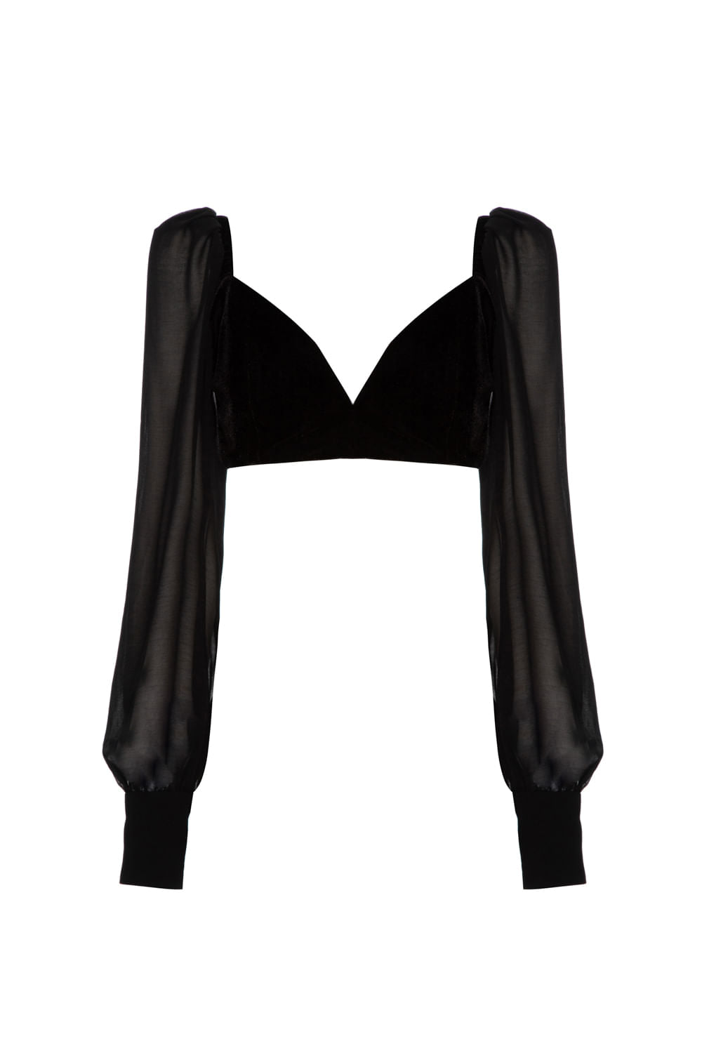 TOP CROPPED MANGAS VELUDO EVE PRETO
