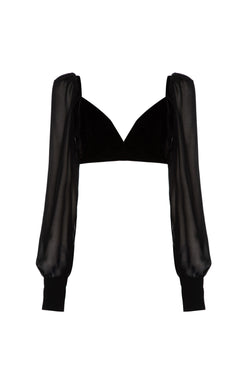 TOP CROPPED MANGAS VELUDO EVE PRETO