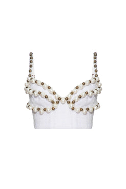 Top cropped bordado tweed charlotte off white