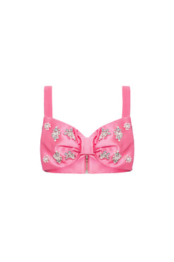 Top cropped laço bordado zibeline jocelyn rosa