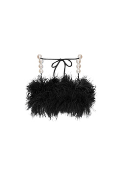 TOP CROPPED PLUMAS MALHA LUXOR SPY PRETO