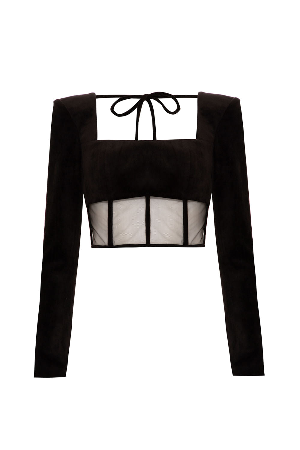 TOP CROPPED RECORTES TULE VELUDO BABYLON PRETO