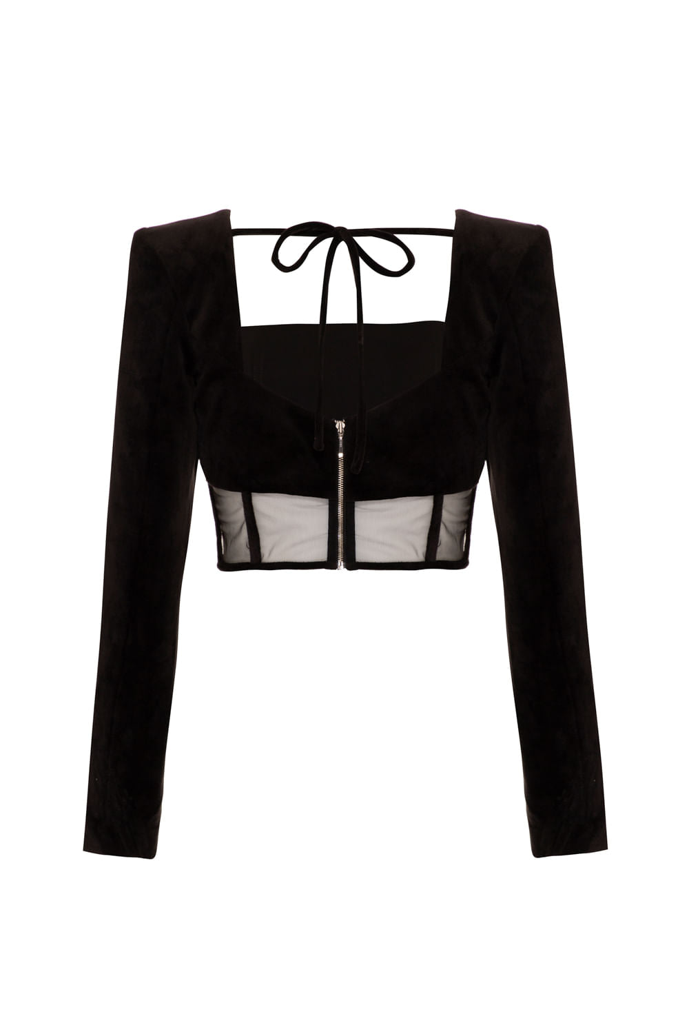 TOP CROPPED RECORTES TULE VELUDO BABYLON PRETO