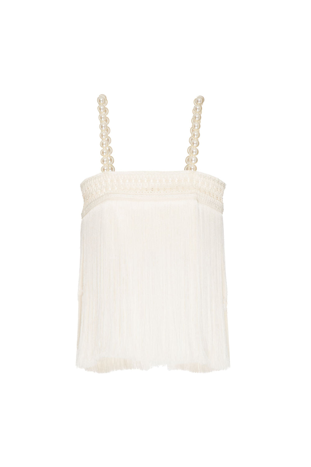 TOP CROPPED FRANJAS ALÇA PÉROLA WILD FRINGES OFF WHITE