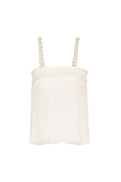 TOP CROPPED FRANJAS ALÇA PÉROLA WILD FRINGES OFF WHITE