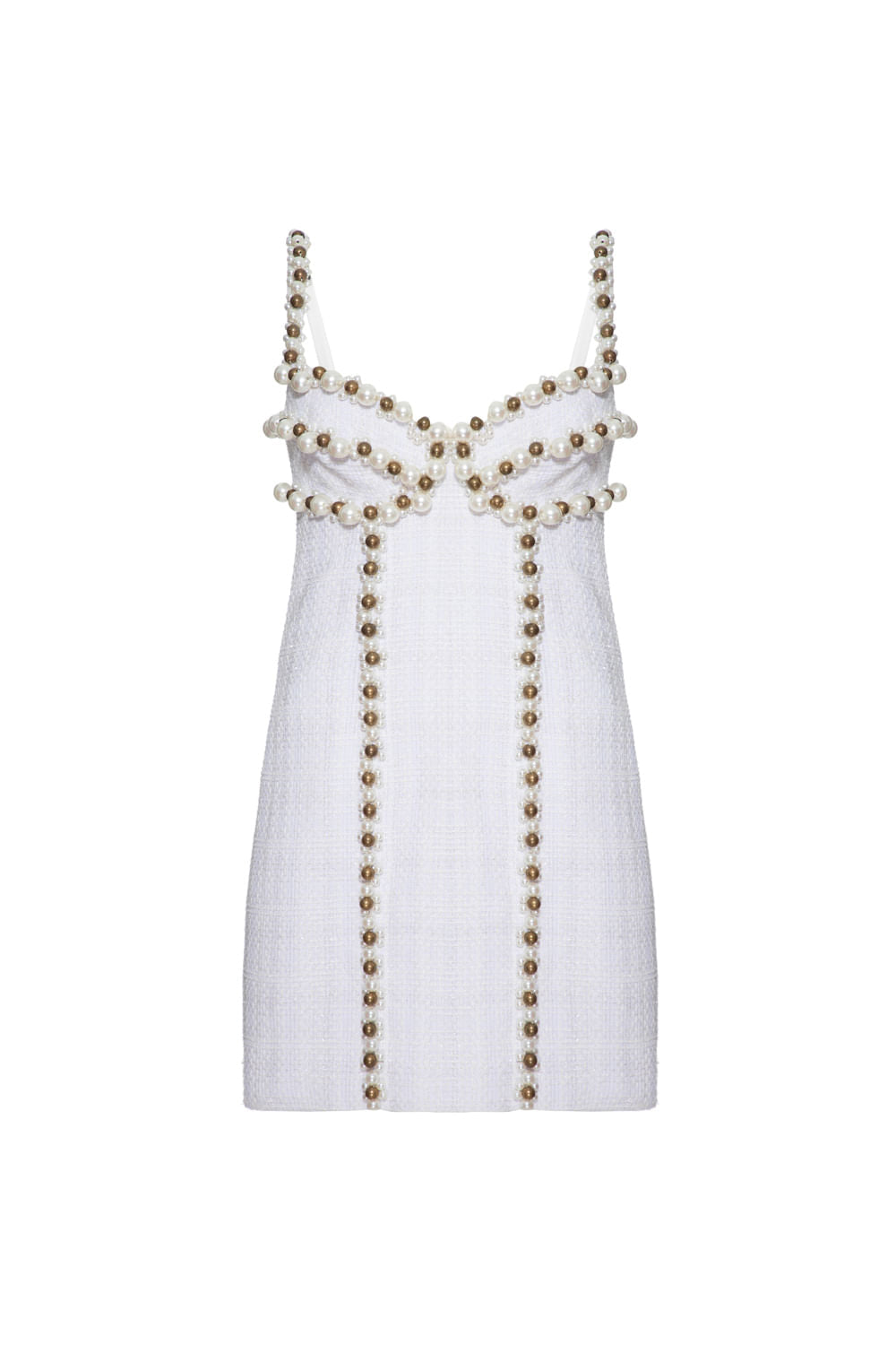 VESTIDO CURTO BORDADO TWEED CHARLOTTE OFF WHITE