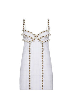 VESTIDO CURTO BORDADO TWEED CHARLOTTE OFF WHITE