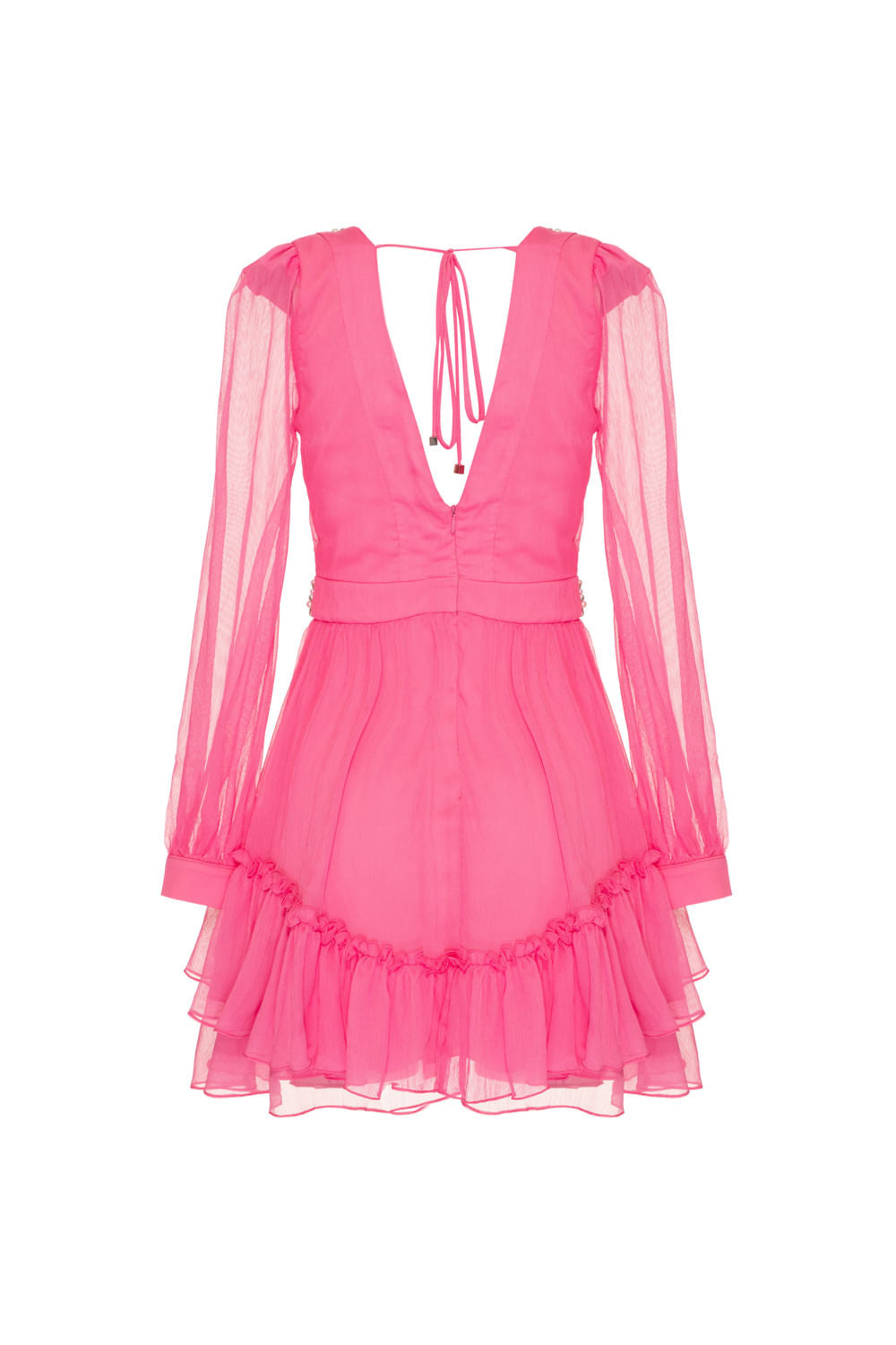 Vestido curto bordado manga longa silky stardust rosa
