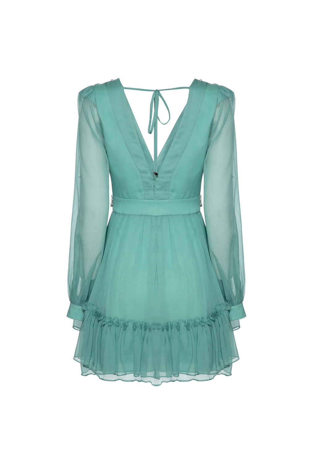 Vestido curto bordado manga longa silky stardust verde