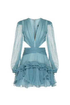 VESTIDO CURTO BABADOS CHIFFON TURNER AZUL