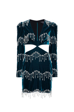 Vestido curto bordado veludo eve azul