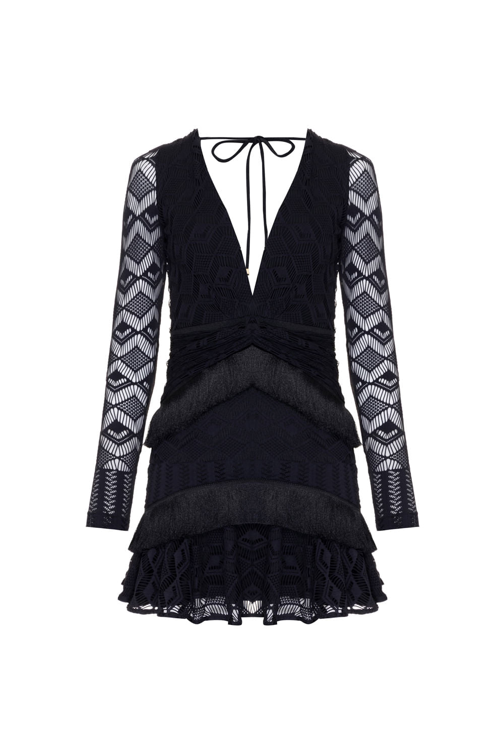 VESTIDO CURTO FRANJAS TELA GEO LUDIC PRETO