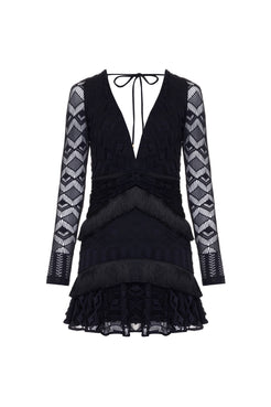 VESTIDO CURTO FRANJAS TELA GEO LUDIC PRETO