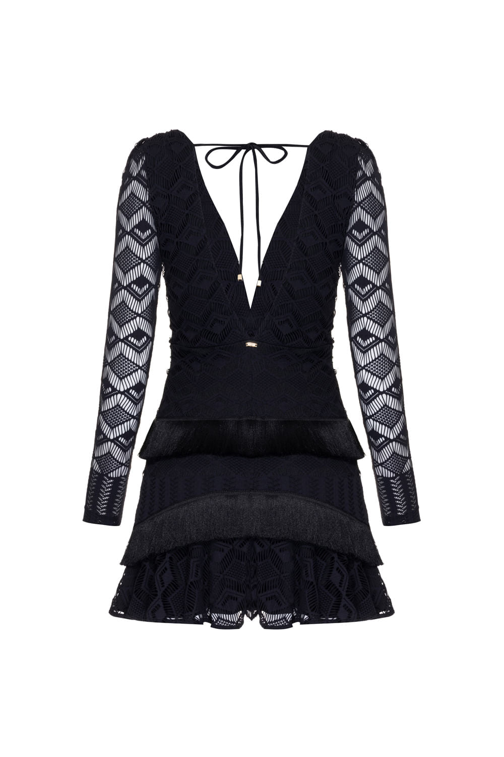 VESTIDO CURTO FRANJAS TELA GEO LUDIC PRETO