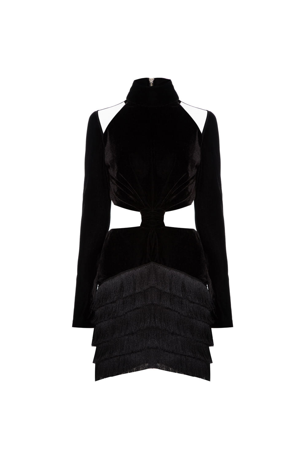 VESTIDO CURTO FRANJAS VELUDO EVE PRETO