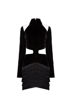 VESTIDO CURTO FRANJAS VELUDO EVE PRETO