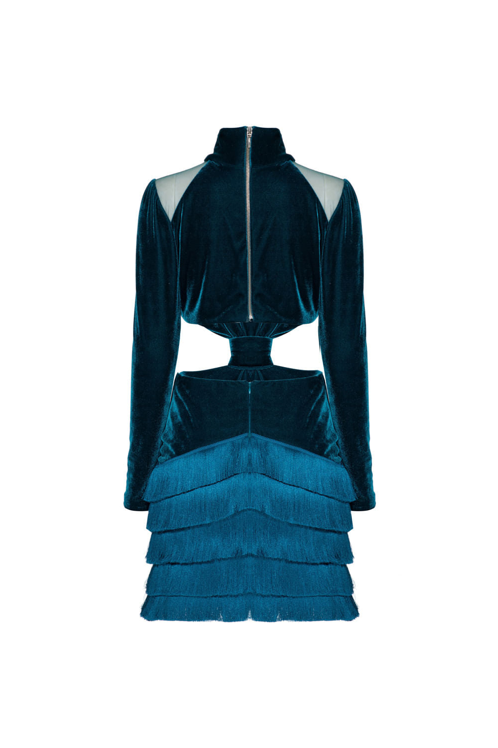 VESTIDO CURTO FRANJAS VELUDO EVE AZUL