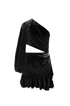 Vestido curto bordado veludo babylon preto